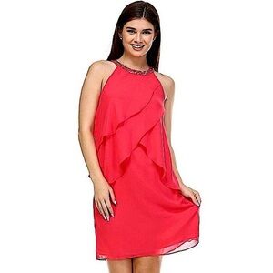 NWT SLNY Jewels Halter Neckline Sheath Fuschia Dress Size 6 Wedding Guest